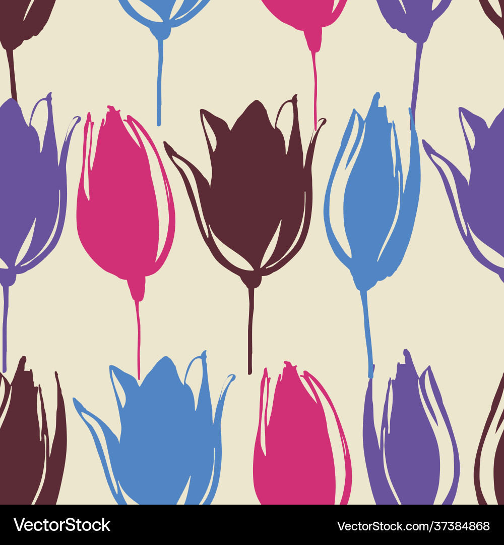 Spring tulip flowers stems seamless pattern Vector Image