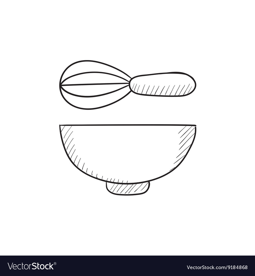 Whisk and bowl sketch icon