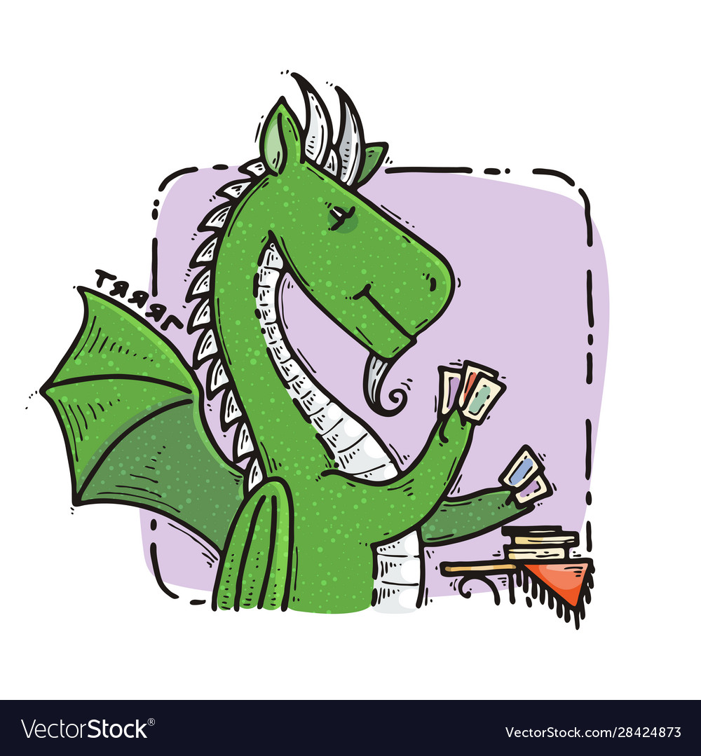Drachen sitzen und erraten auf Tarot-Karten vector image Drachen sitzen und erraten auf Tarot-Karten