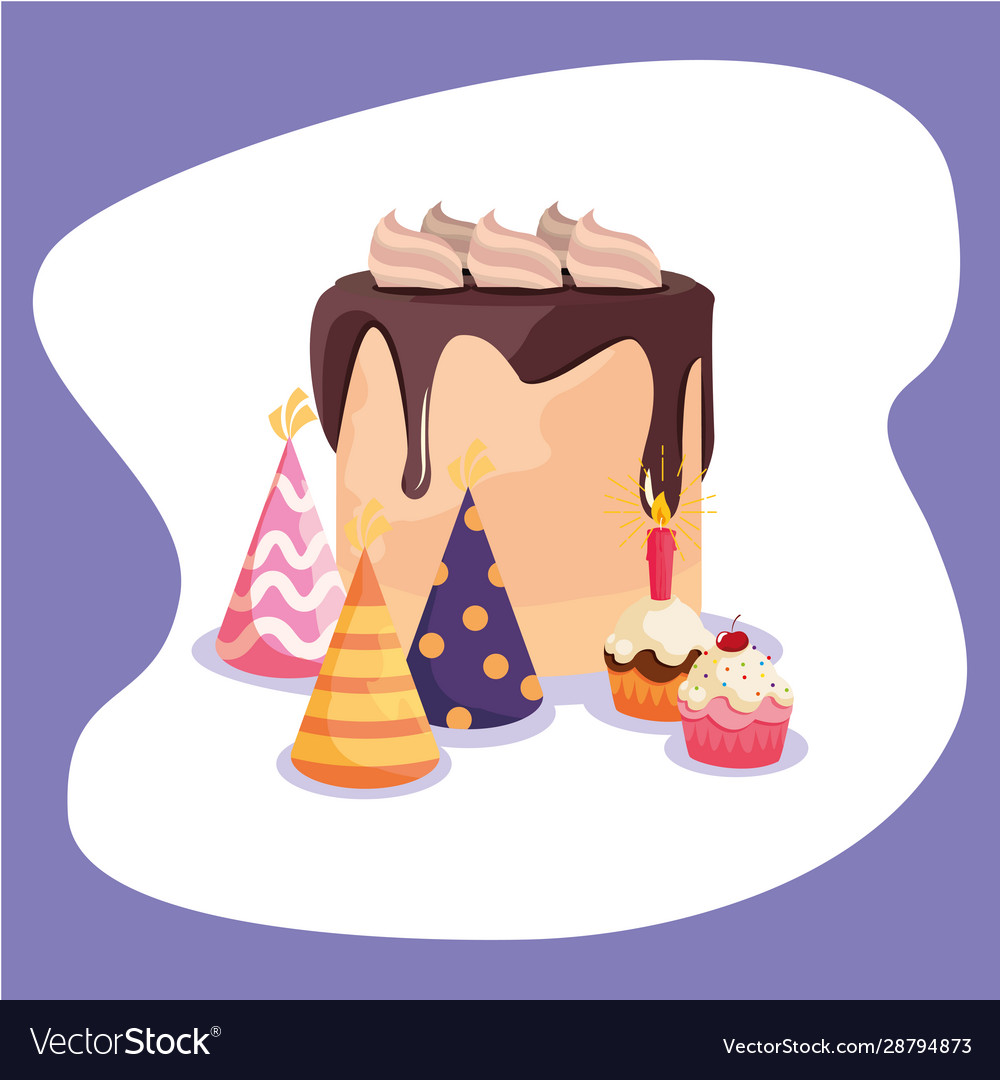 Happy birthday cake and hats design