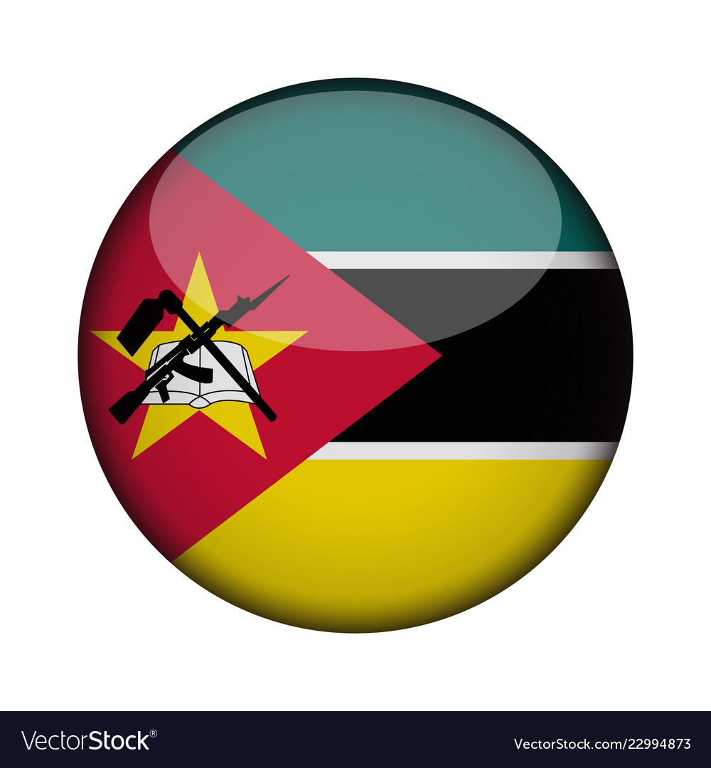 Mozambique flag in glossy round button of icon Vector Image