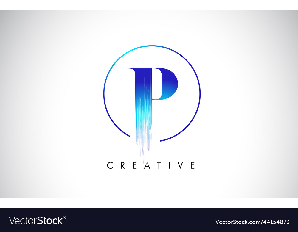 P brush stroke letter logo design blue paint Vector Image