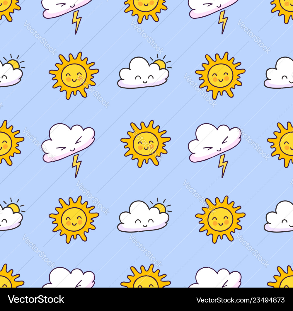 Seamless pattern with clouds lightning sun Vector Image