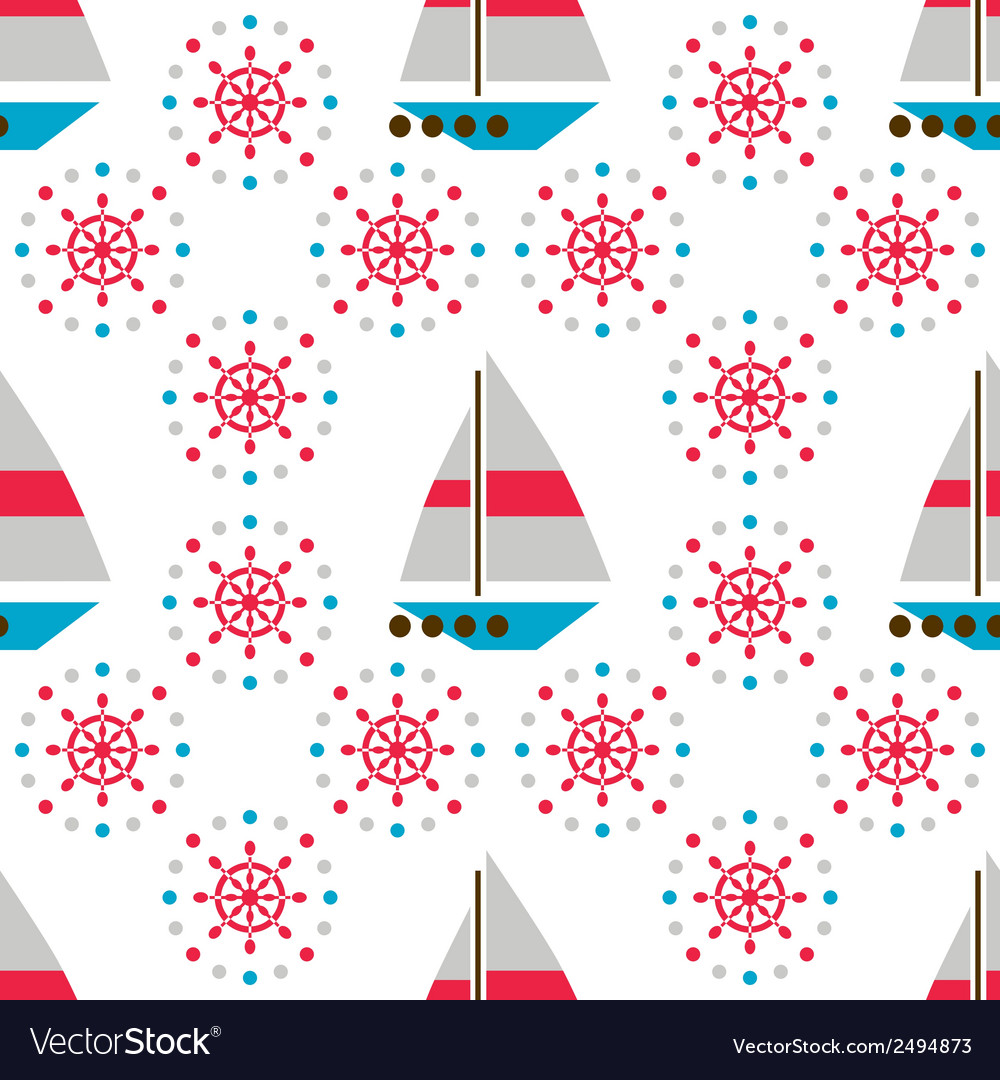 Seamless sea pattern with boats and hand wheels