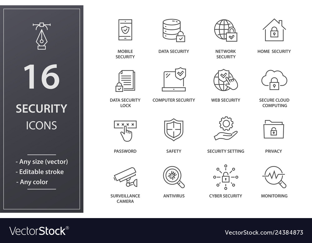 Security Line Icons Set Black Royalty Free Vector Image 8756