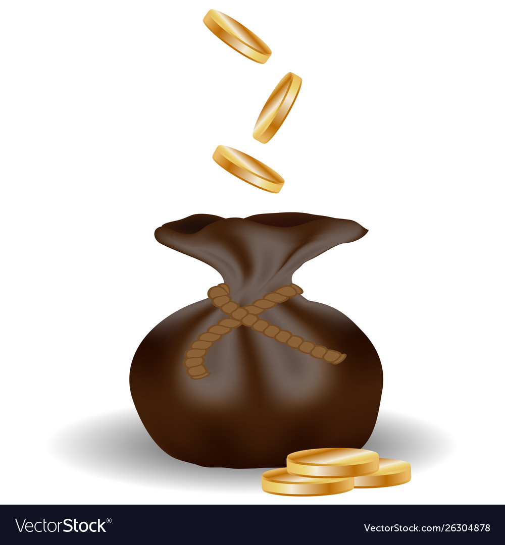 A pile gold coins and leather bag Royalty Free Vector Image