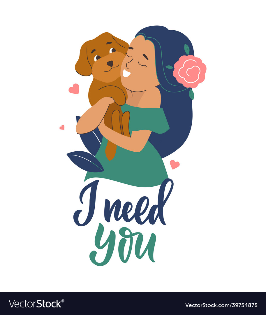 Card with girl hugging funny dog Royalty Free Vector Image Card with girl hugging funny dog Royalty Free Vector Image