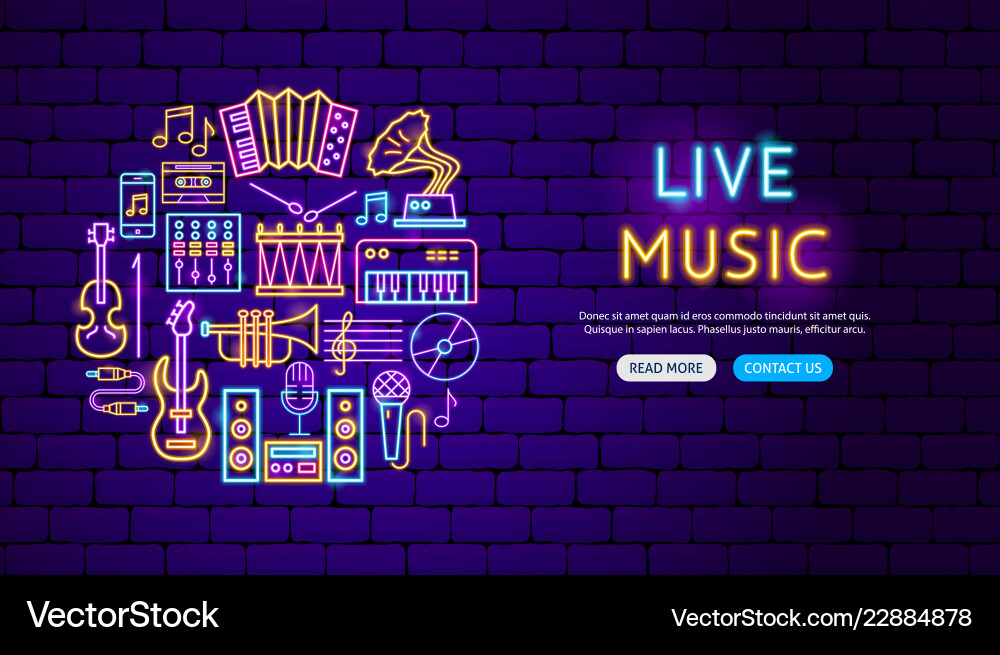 Live music neon banner design Royalty Free Vector Image
