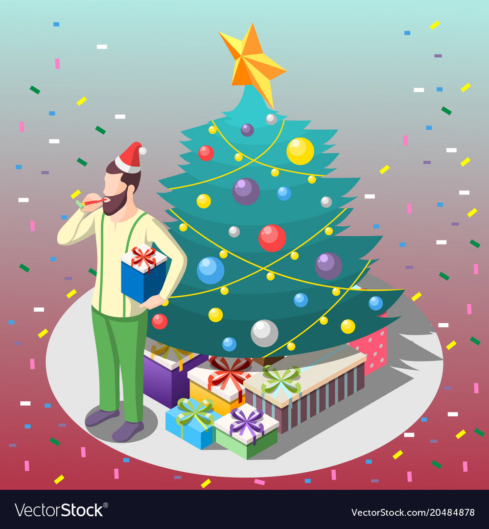 Man with gifts isometric composition Royalty Free Vector