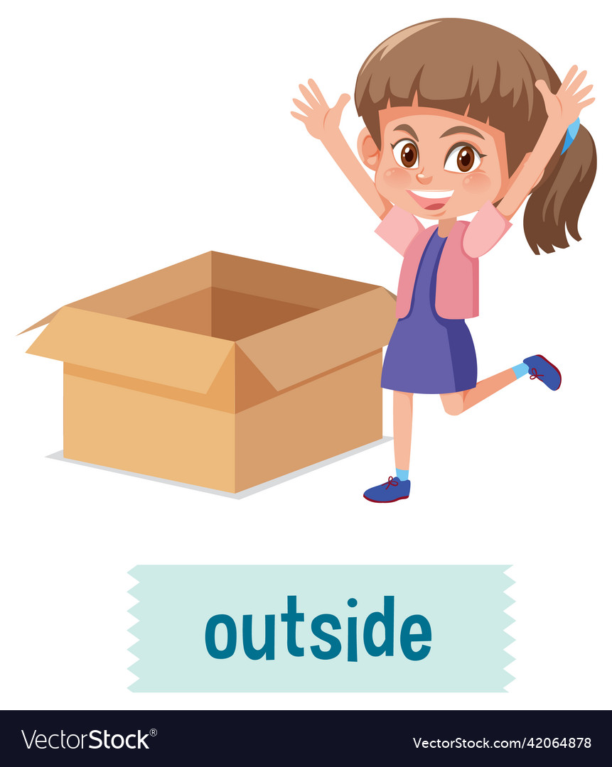 Preposition of place with cartoon girl and a box Vector Image Preposition of place with cartoon girl and a box Vector Image