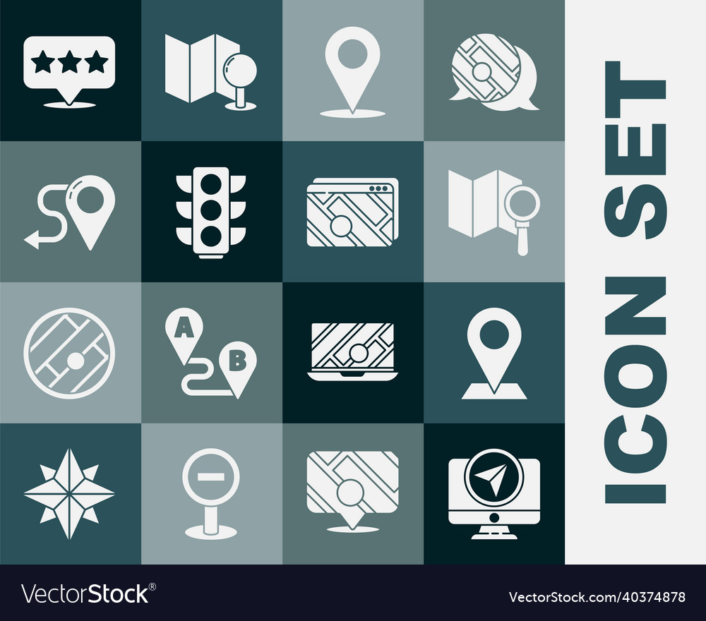 Set monitor with location marker search vector image Set monitor with location marker search
