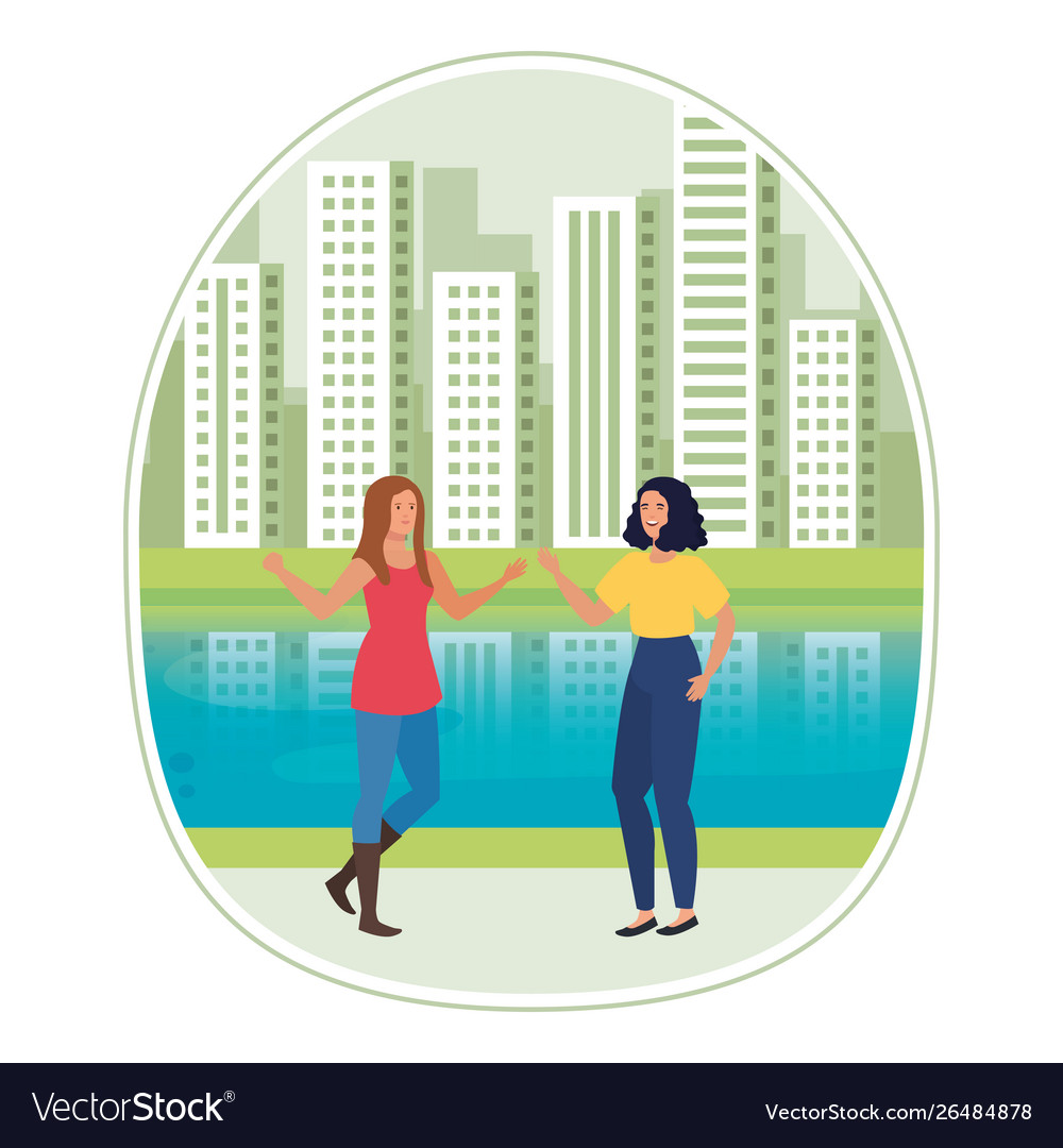 Young girls friends in landscape vector image Young girls friends in landscape