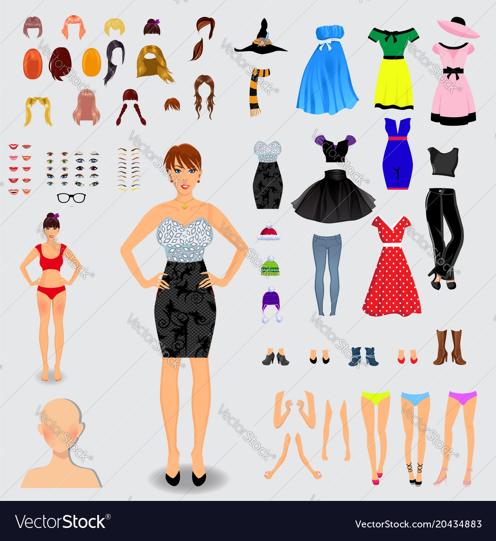 Big Set For Creation Unique Lady Character Vector Image Big Set For Creation Unique Lady Character Vector Image