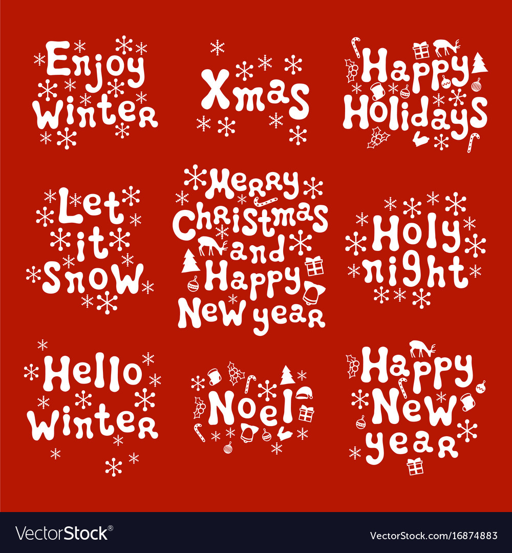 christmas and new year calligraphy phrases set vector image