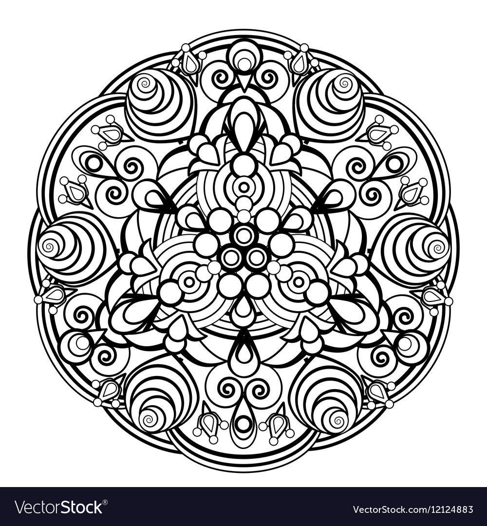 Contour monochrome mandala ethnic religious design