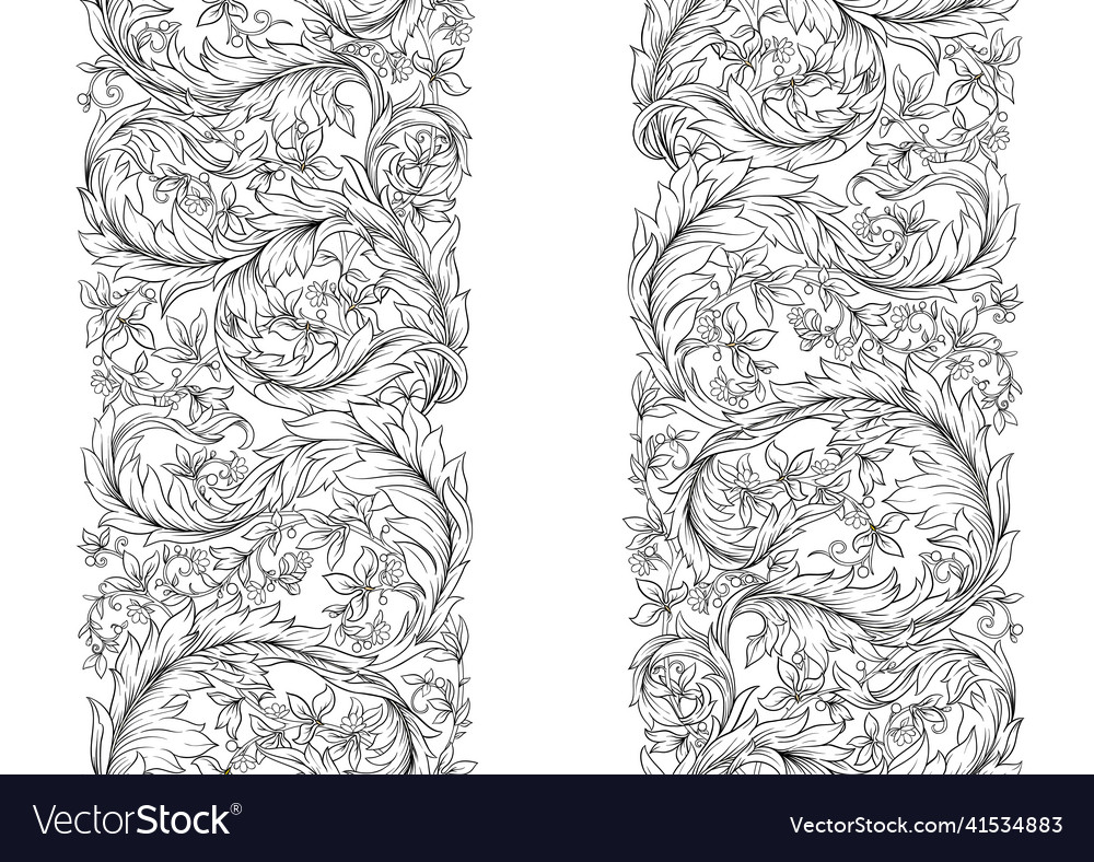 Decorative flowers and leaves in art nouveau style