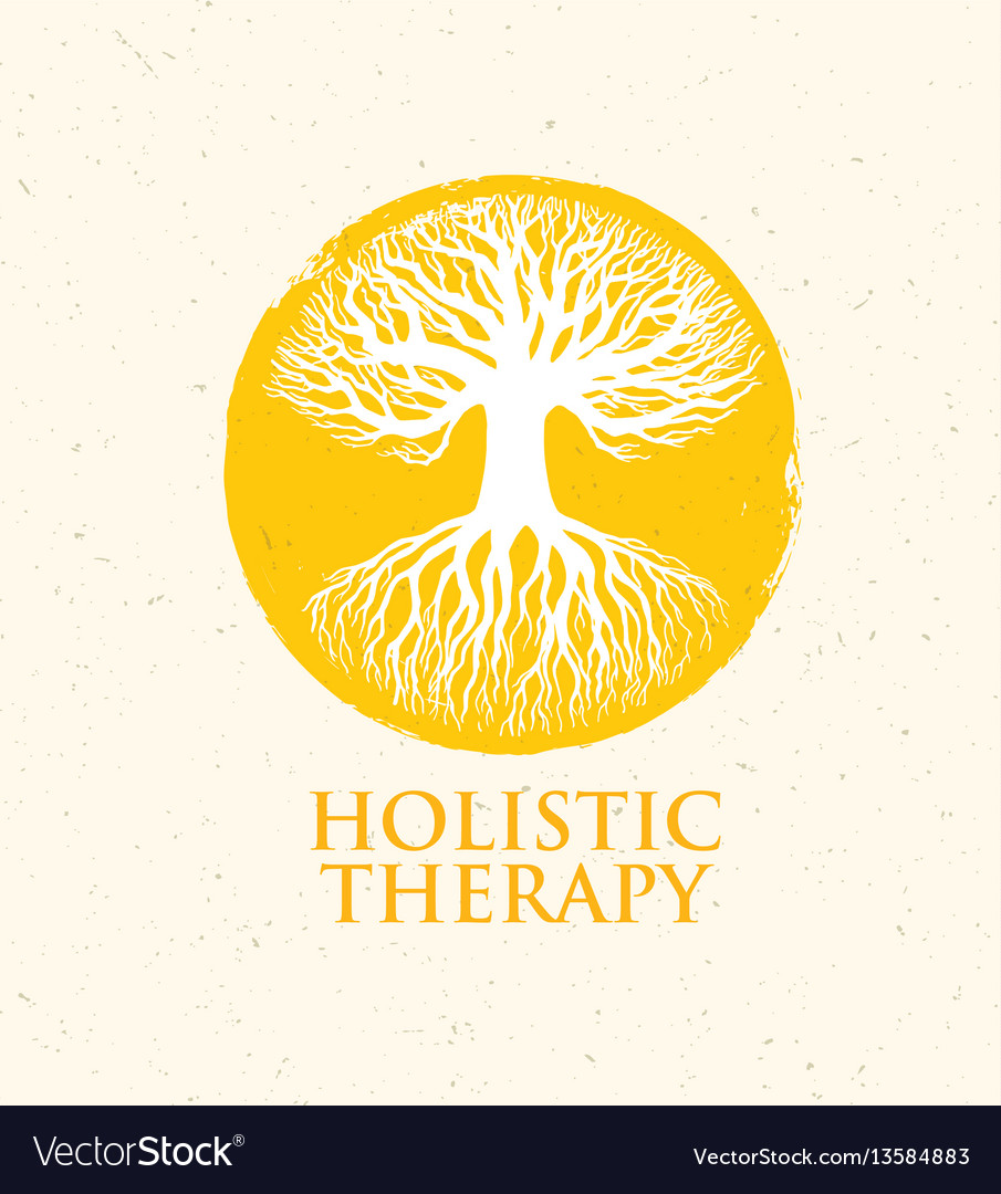 Holistischer Therapiebaum mit Wurzeln auf organischem Papier vector image Holistischer Therapiebaum mit Wurzeln auf organischem Papier