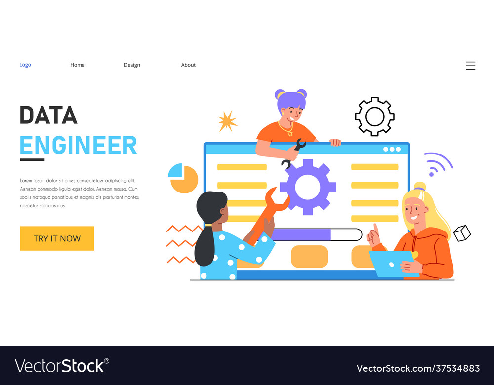 Software engineer working on a project or app vector image Software engineer working on a project or app