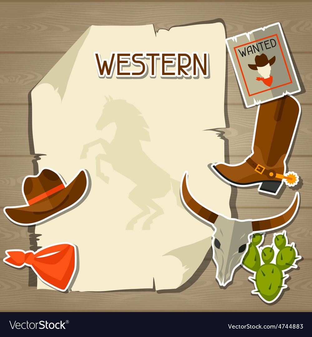 Wild west background with cowboy objects