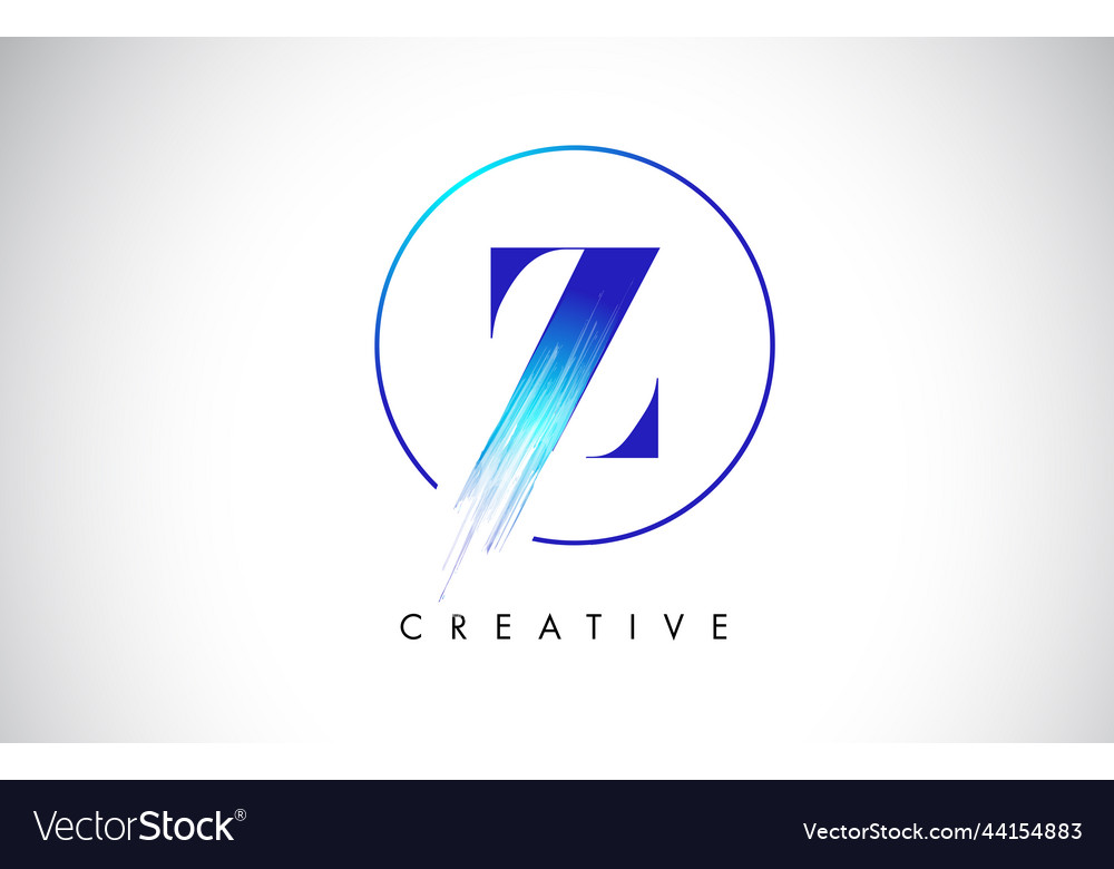 Z brush stroke letter logo design blue paint