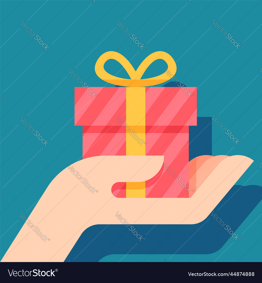 Hand holding red gift box with yellow bow Vector Image