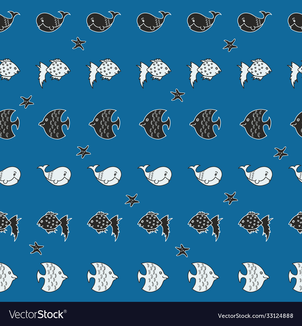 Horizontal fish seamless pattern background vector image Horizontal fish seamless pattern background