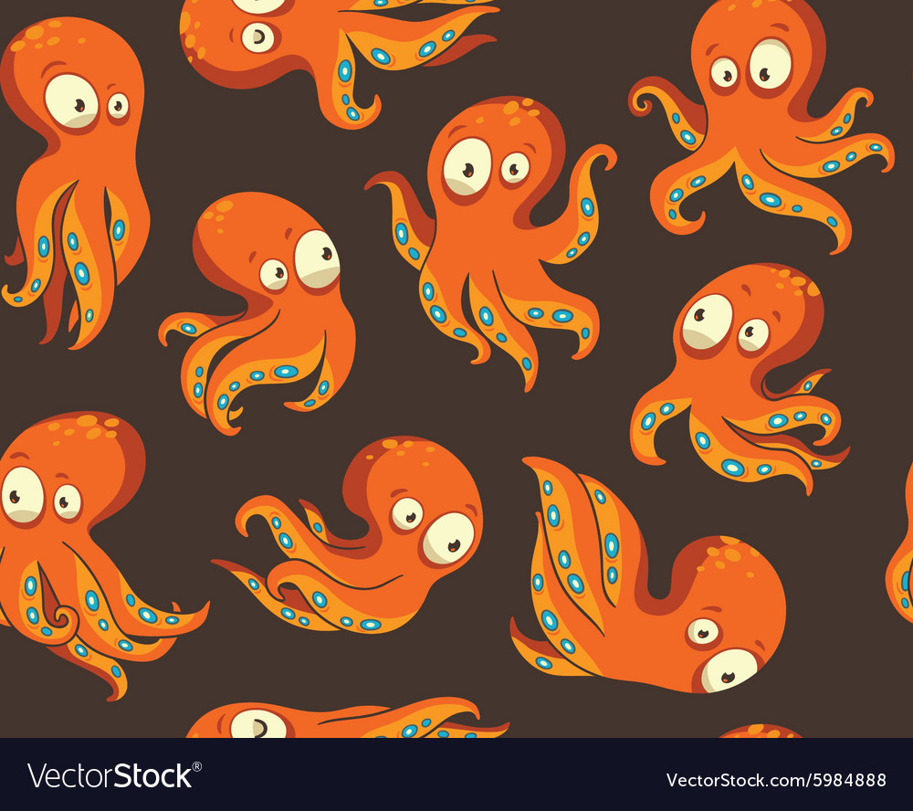 Octopuses in cartoon seamless pattern