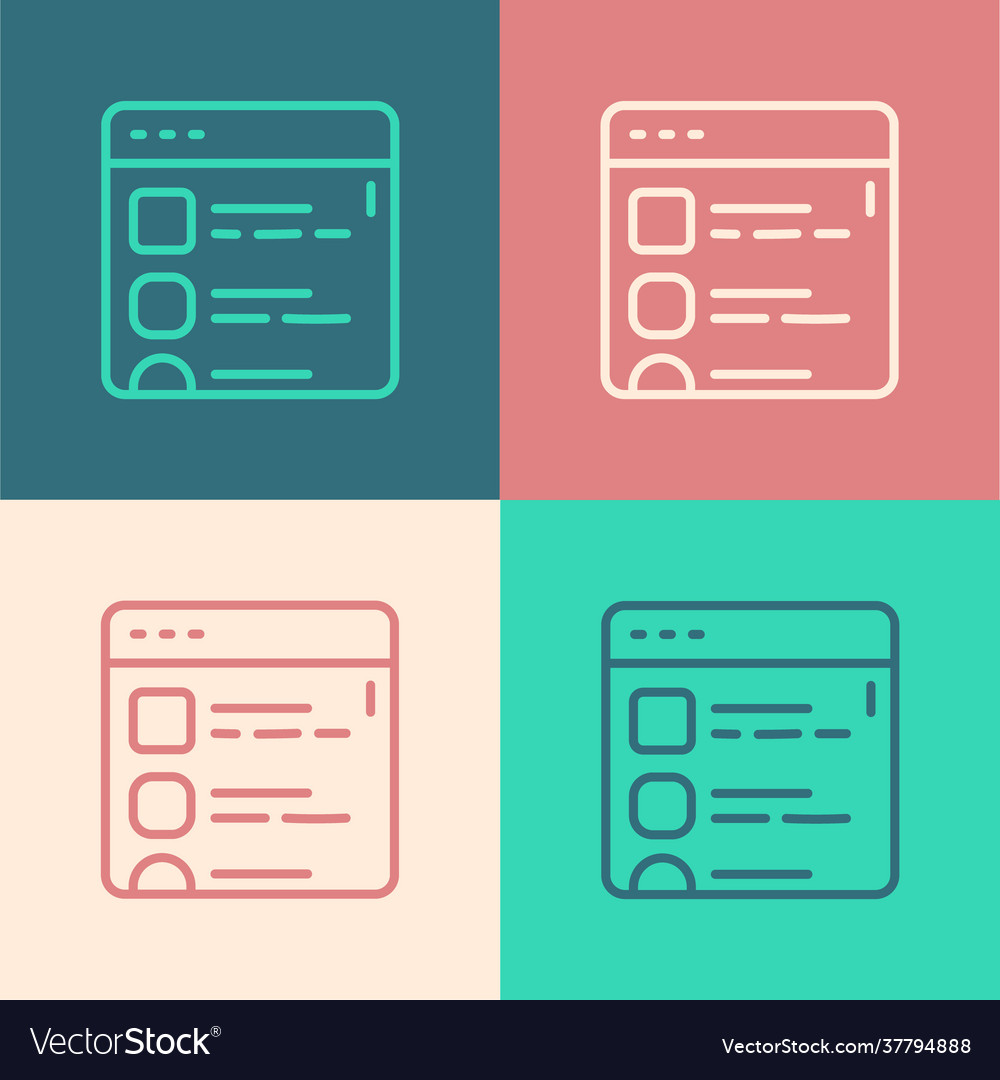 Pop art line browser files icon isolated on color