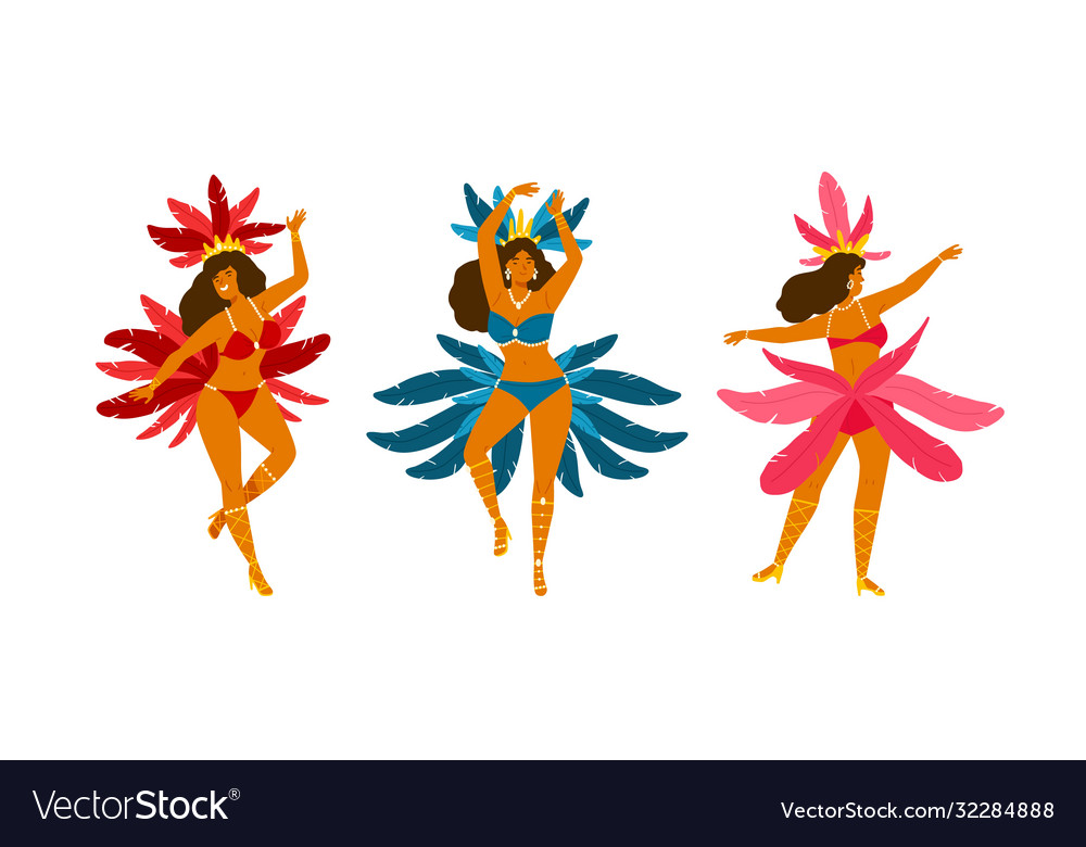 Set woman in colorful brazilian carnival vector image Set woman in colorful brazilian carnival