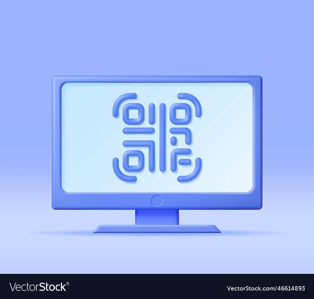 3d qr code icon on computer screen vector image 3d qr code icon on computer screen