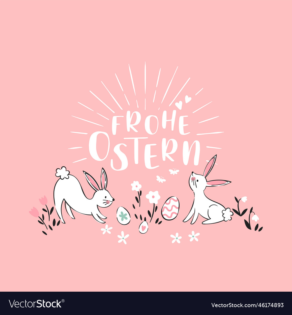 Cute hand drawn bunnies eggs and decoration Vector Image