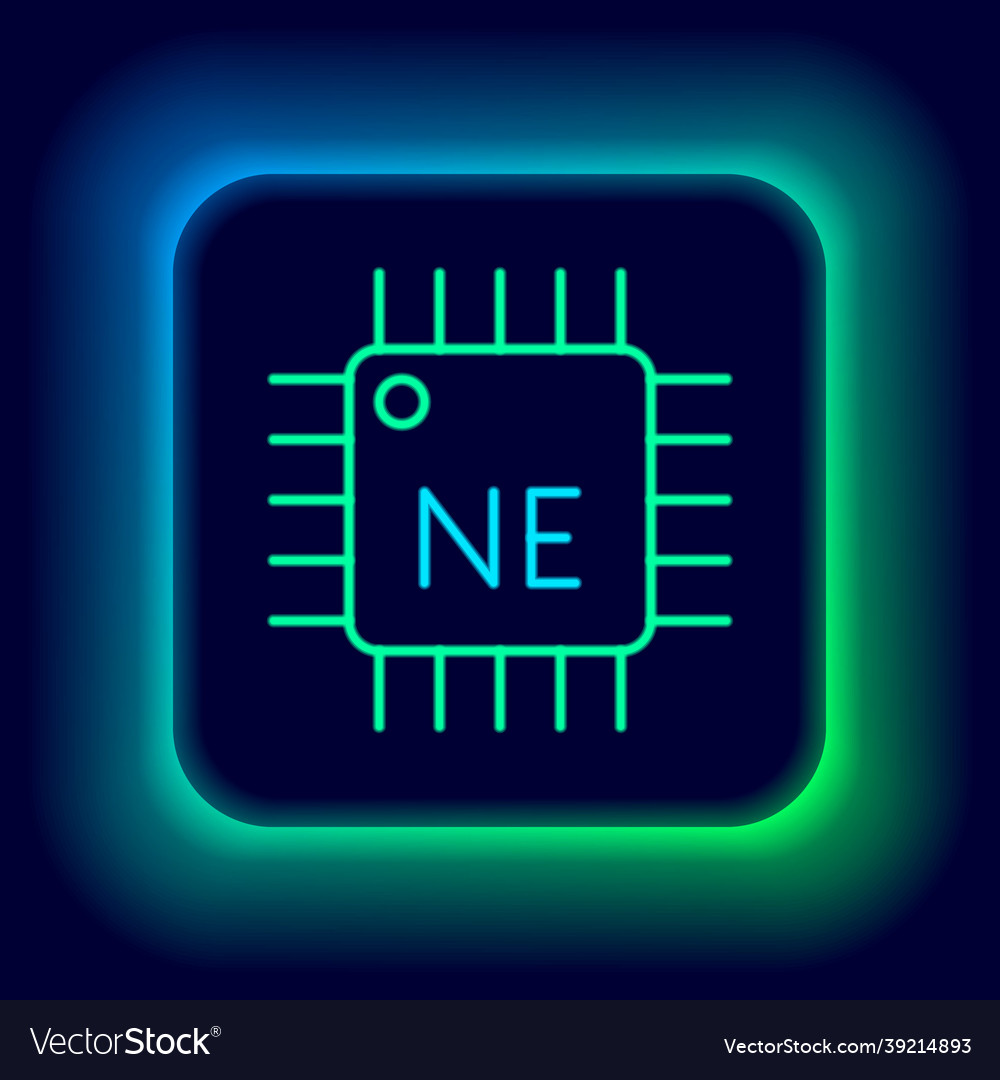 Glowing neon line computer processor vector image Glowing neon line computer processor