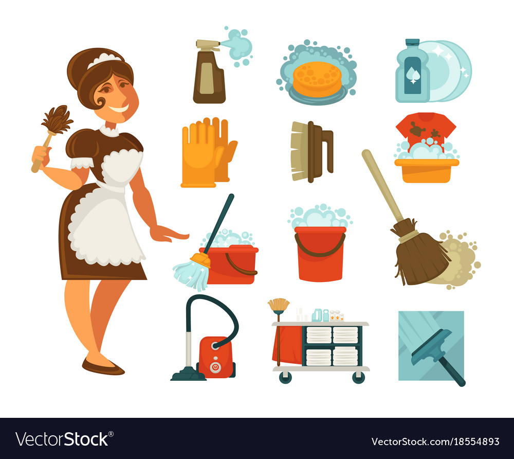 House Cleaning Housewife Or Housemaid Royalty Free Vector