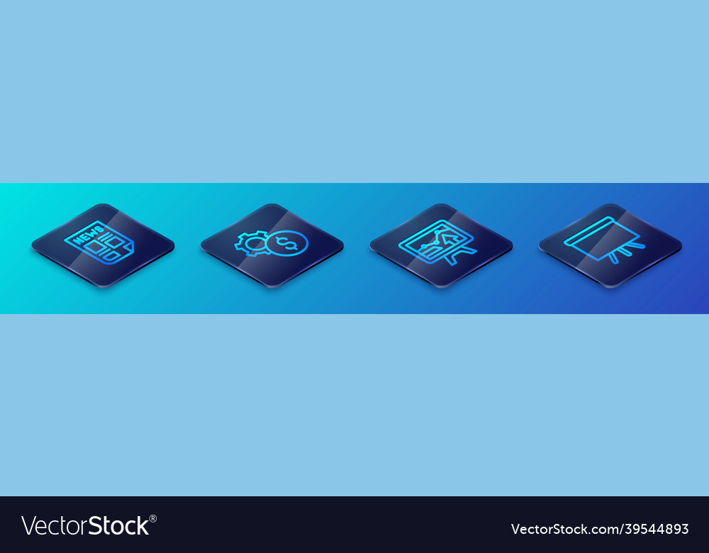 Set isometric line monitor with graph chart news vector image Set isometric line monitor with graph chart news