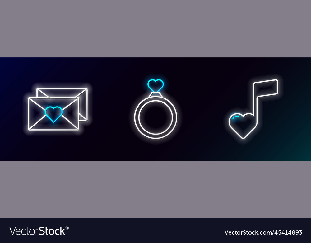 Set line music note tone with hearts envelope