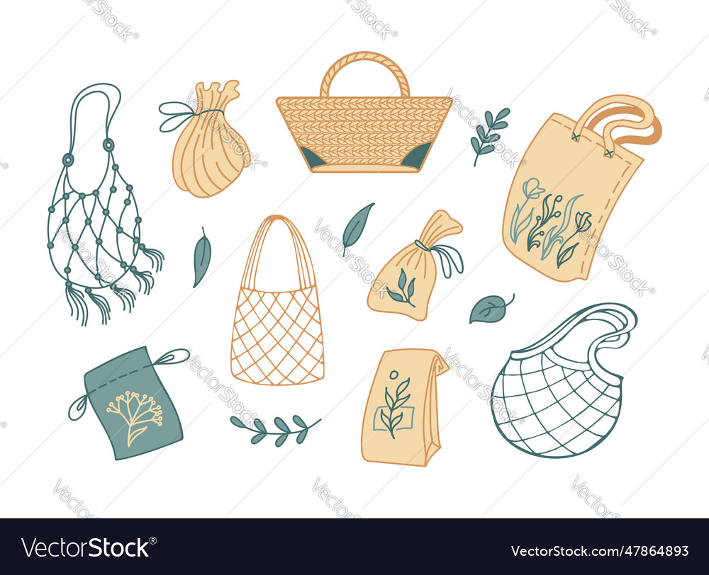 Set of eco bags shoppers fabric pouches Royalty Free Vector