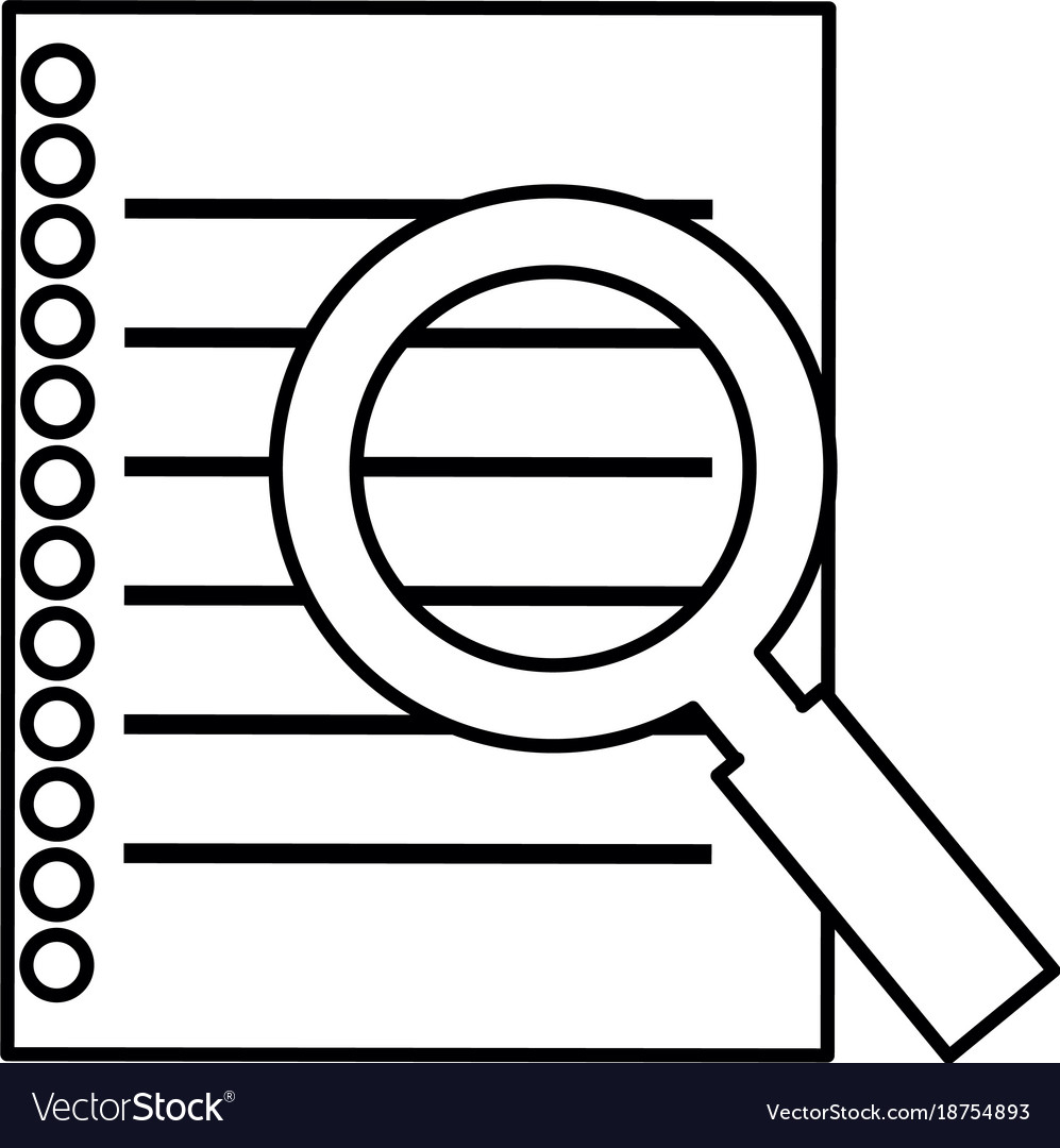 Sheet of notebook with magnifying glass Royalty Free Vector