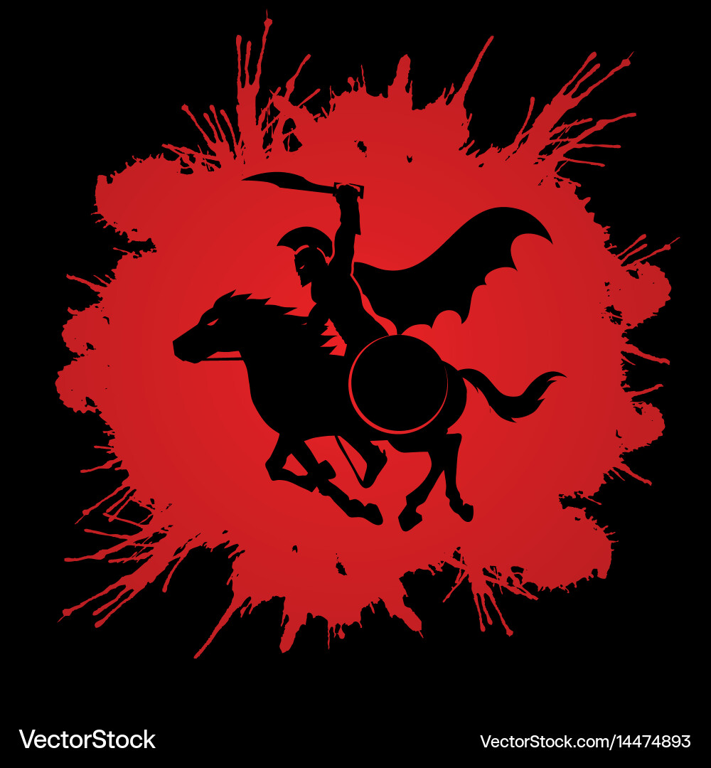 Spartan warrior riding horse with sword and shield