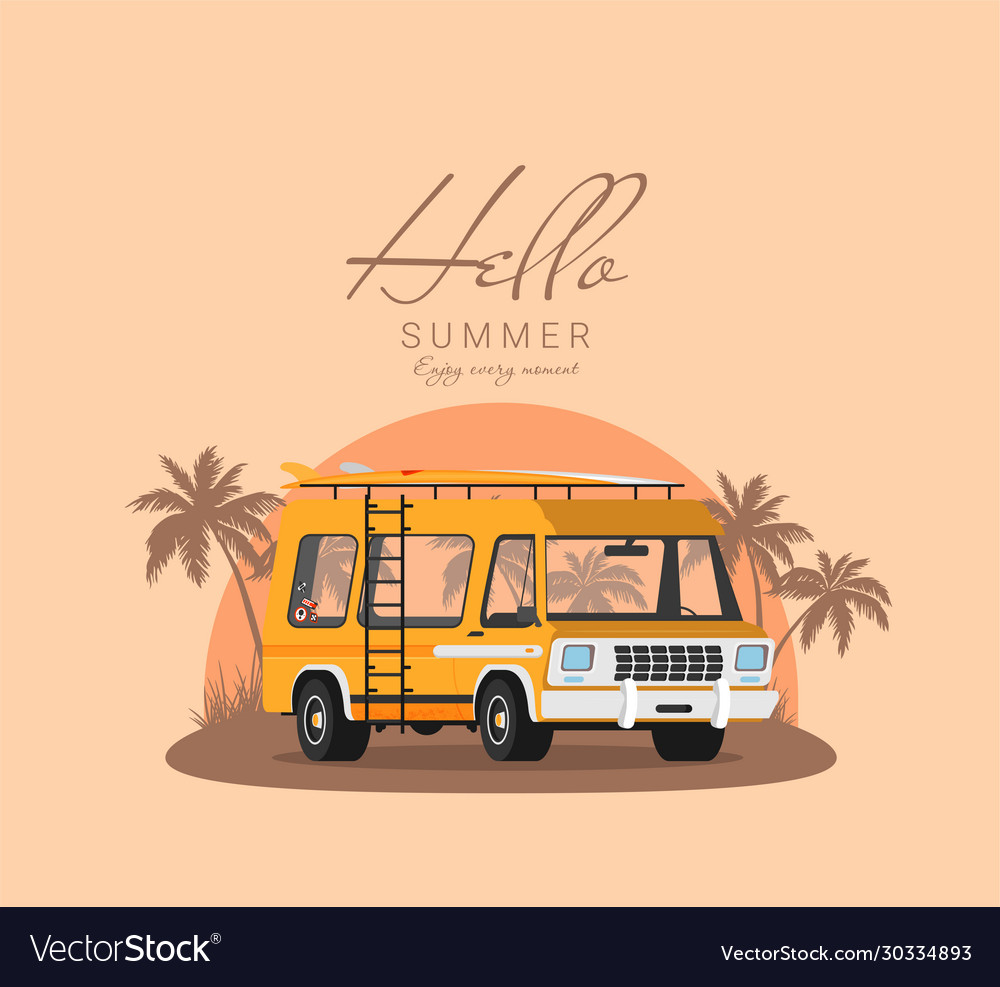 Summer holidays flat design beach with car