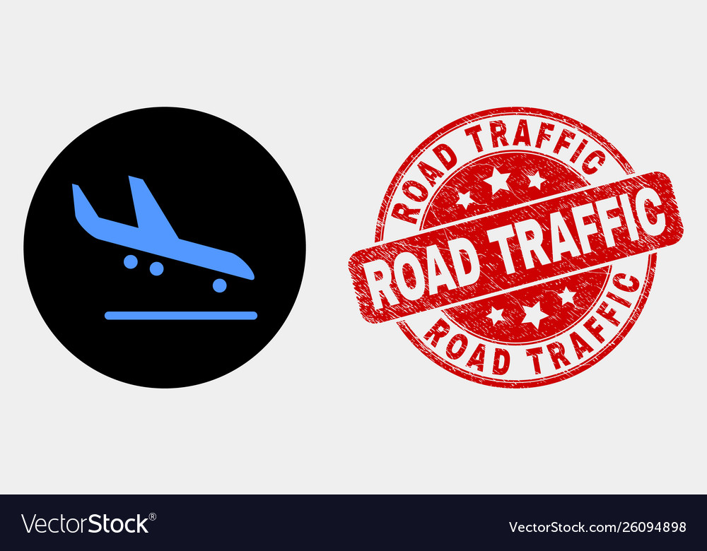 Airplane arrival icon and grunge road