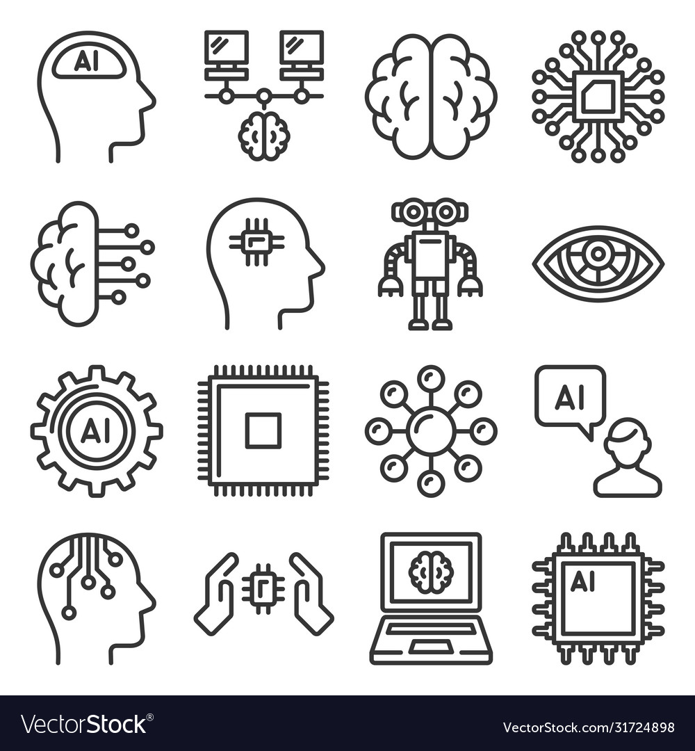 Artificial intelligence icons set ai robot line Vector Image