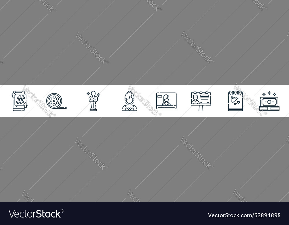 Fame line icons linear set quality vector image Fame line icons linear set quality