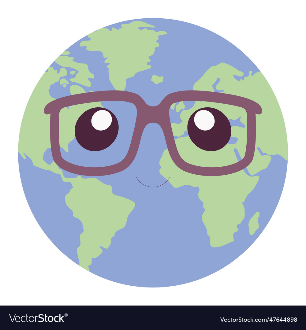 Isolated cute planet earth character with glasses