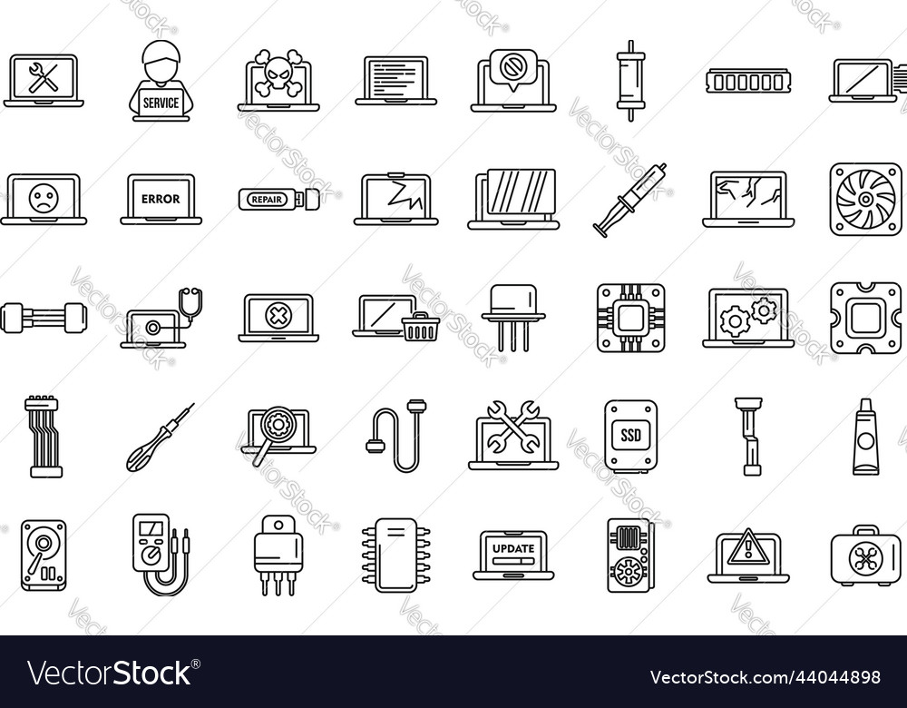 Laptop repair icons set outline repair computer Vector Image