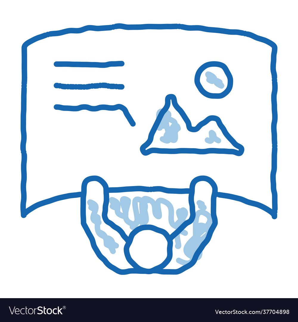 Man with detailed posters top view doodle icon