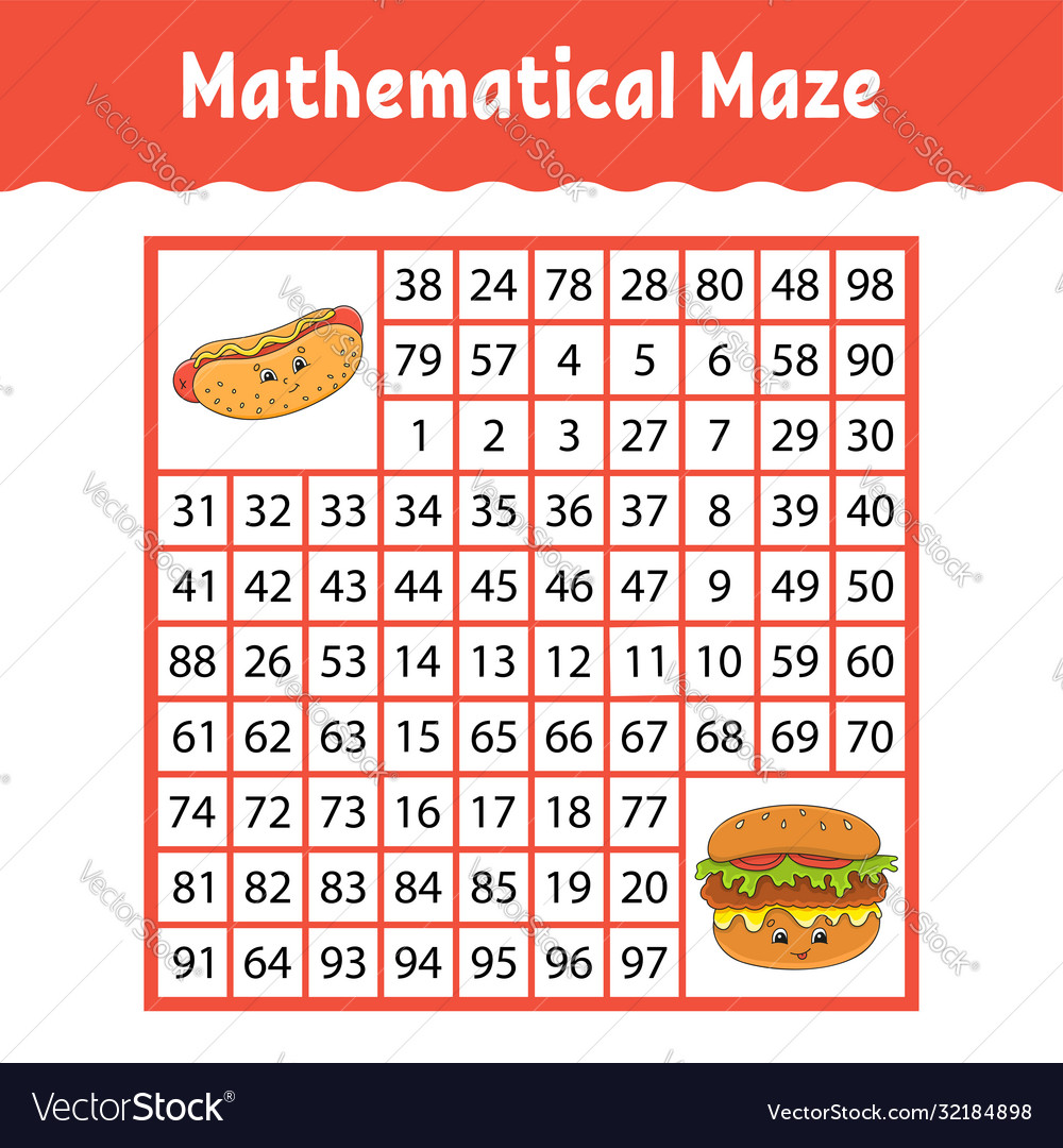 Mathematical square maze game for kids number