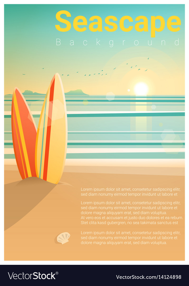 Seascape background with surfboards on the beach Vector Image