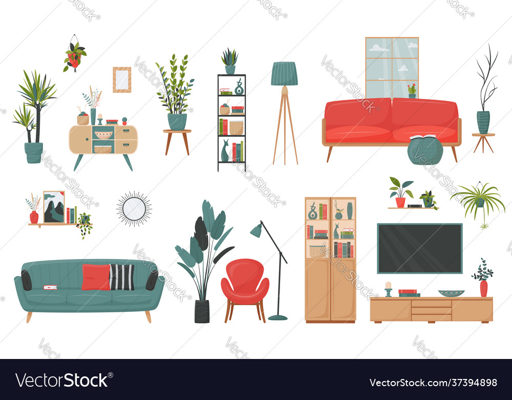 Set isolated furniture and decorative elements Vector Image