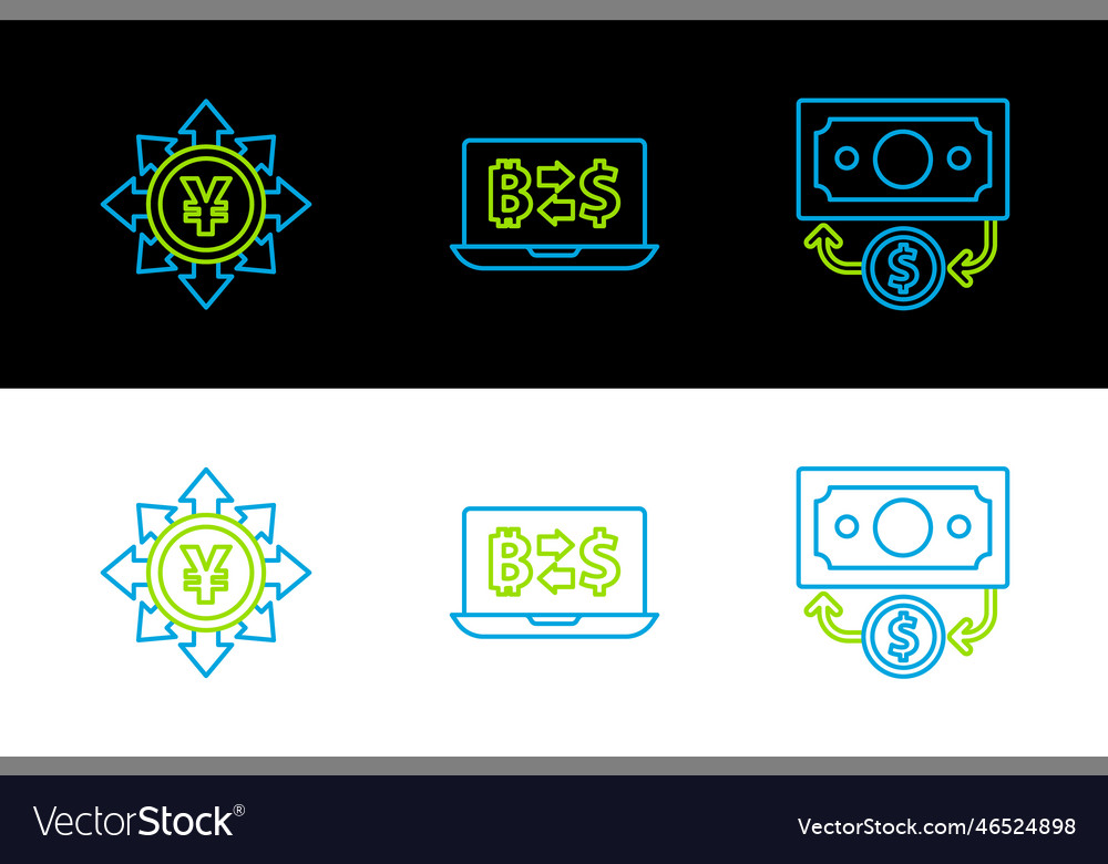 Set line stacks paper money cash coin with yen vector image Set line stacks paper money cash coin with yen
