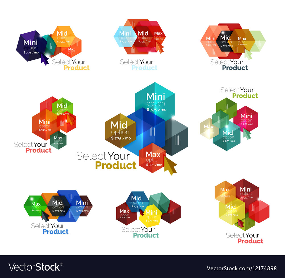 Set of hexagon navigation option diagrams